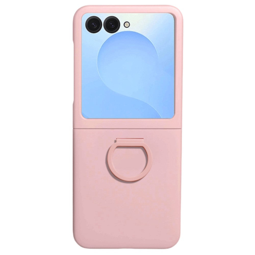 For Samsung Galaxy Z Flip7 5G Case Skin-touch PC + TPU Phone Cover with Ring Holder - Light Pink
