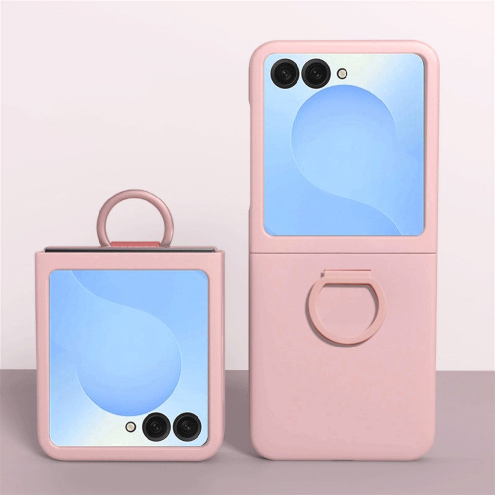 For Samsung Galaxy Z Flip7 5G Case Skin-touch PC + TPU Phone Cover with Ring Holder - Light Pink