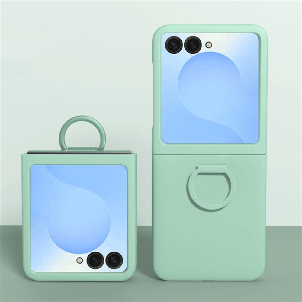For Samsung Galaxy Z Flip7 5G Case Skin-touch PC + TPU Phone Cover with Ring Holder - Light Green