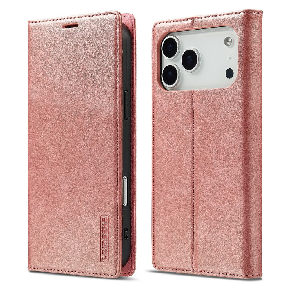 LC.IMEEKE For iPhone 17 Pro Max Case Wallet Microfiber Leather Phone Cover - Rose Gold