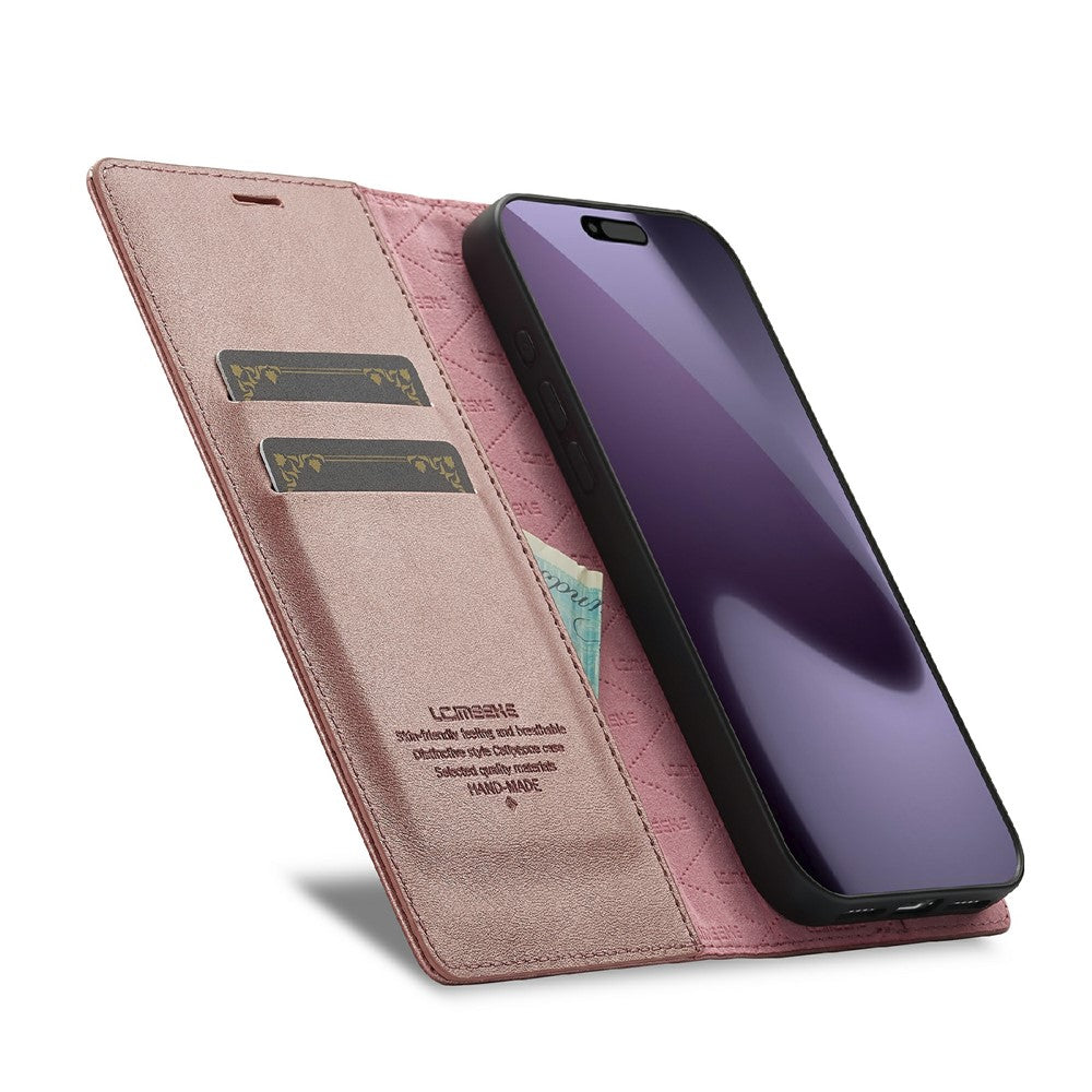 LC.IMEEKE For iPhone 17 Pro Max Case Wallet Microfiber Leather Phone Cover - Rose Gold