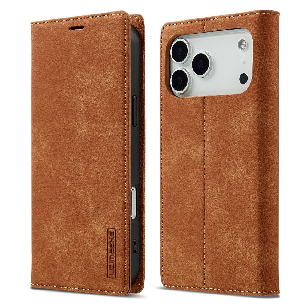 LC.IMEEKE For iPhone 17 Pro Max Case Wallet Microfiber Leather Phone Cover - Brown