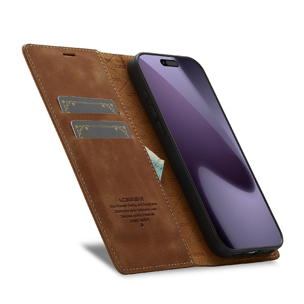 LC.IMEEKE For iPhone 17 Pro Max Case Wallet Microfiber Leather Phone Cover - Brown