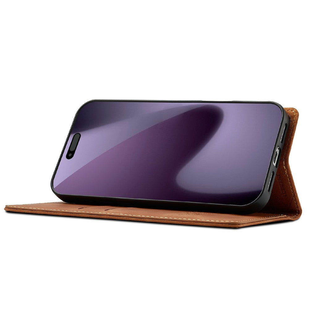 LC.IMEEKE For iPhone 17 Pro Max Case Wallet Microfiber Leather Phone Cover - Brown