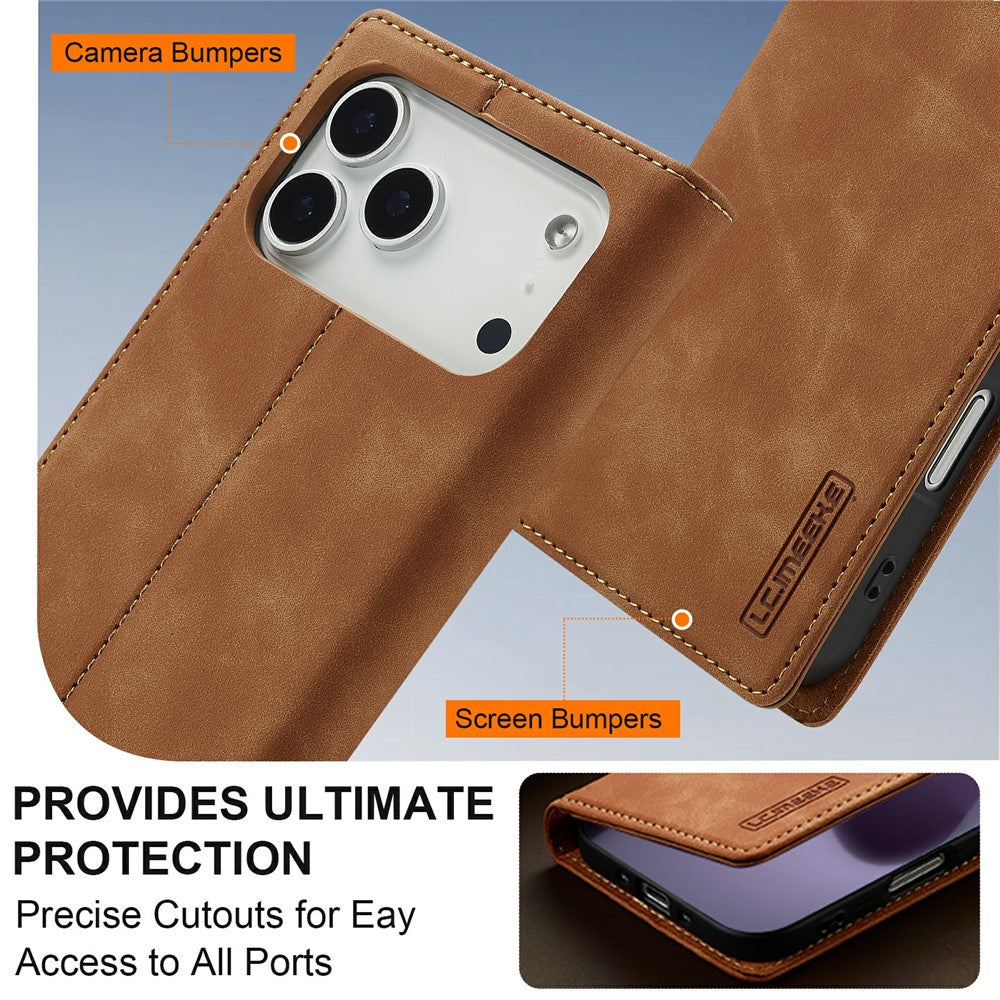 LC.IMEEKE For iPhone 17 Pro Max Case Wallet Microfiber Leather Phone Cover - Brown