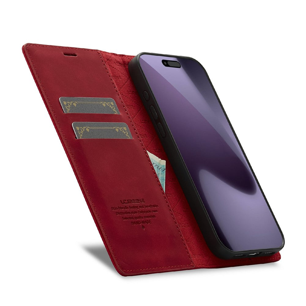 LC.IMEEKE For iPhone 17 Pro Max Case Wallet Microfiber Leather Phone Cover - Red