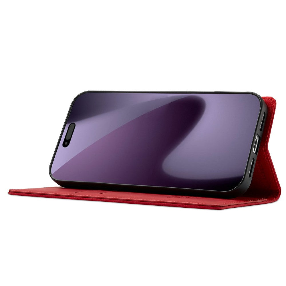 LC.IMEEKE For iPhone 17 Pro Max Case Wallet Microfiber Leather Phone Cover - Red