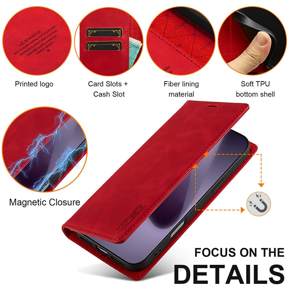 LC.IMEEKE For iPhone 17 Pro Max Case Wallet Microfiber Leather Phone Cover - Red