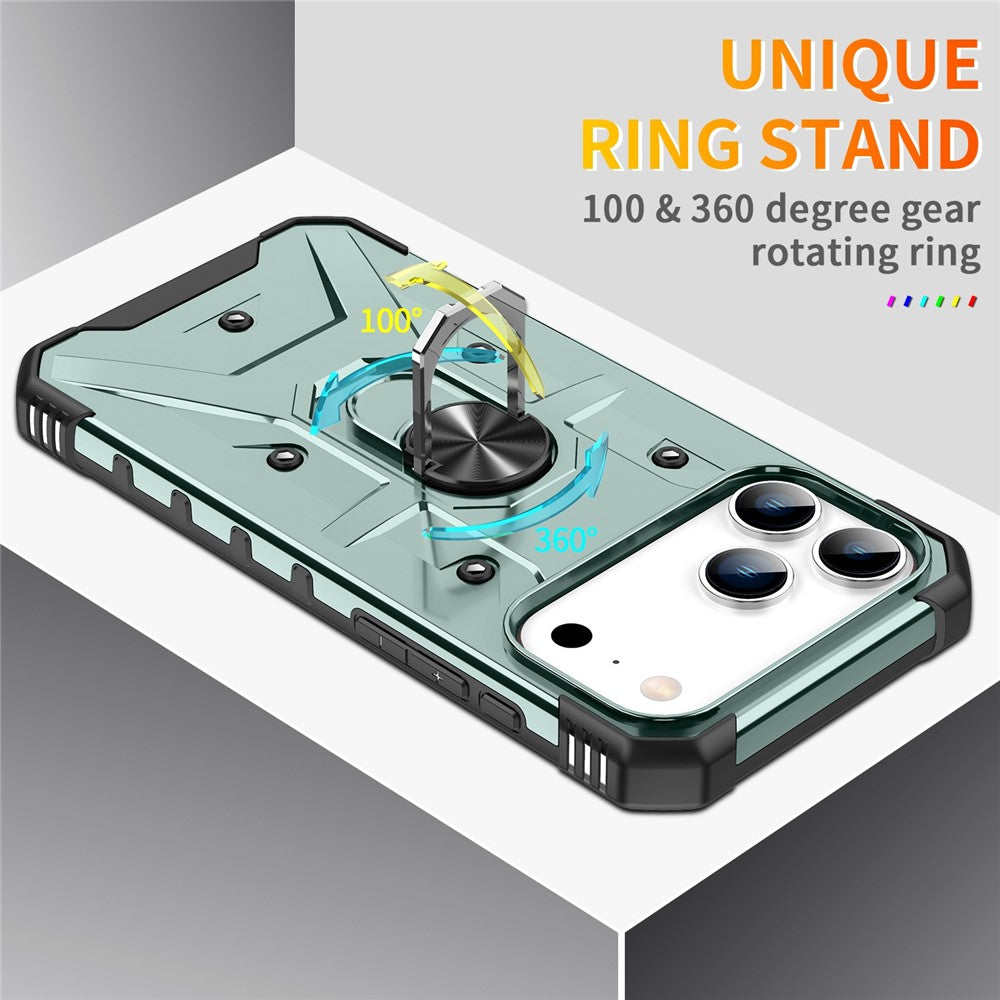 For iPhone 17 Pro Max Case PC + TPU Anti-Drop Phone Cover with Ring Kickstand - Dark Green