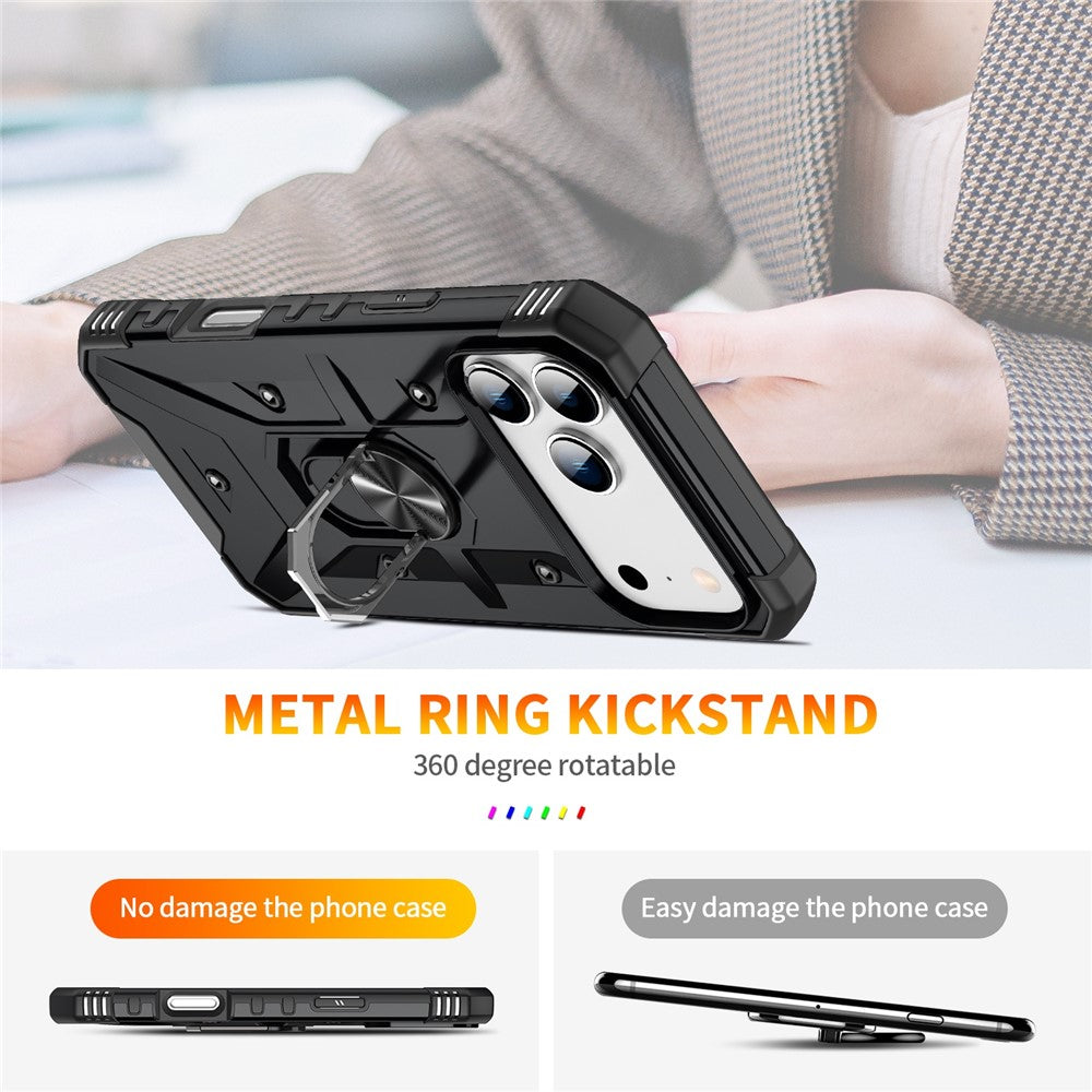 For iPhone 17 Pro Max Case PC + TPU Anti-Drop Phone Cover with Ring Kickstand - Black