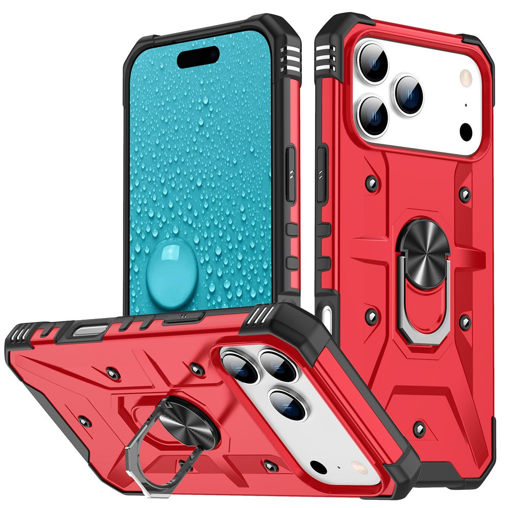 For iPhone 17 Pro Max Case PC + TPU Anti-Drop Phone Cover with Ring Kickstand - Red