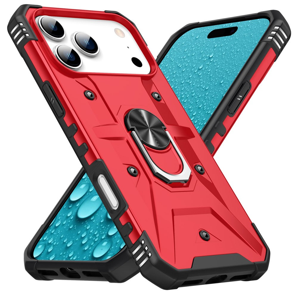 For iPhone 17 Pro Max Case PC + TPU Anti-Drop Phone Cover with Ring Kickstand - Red