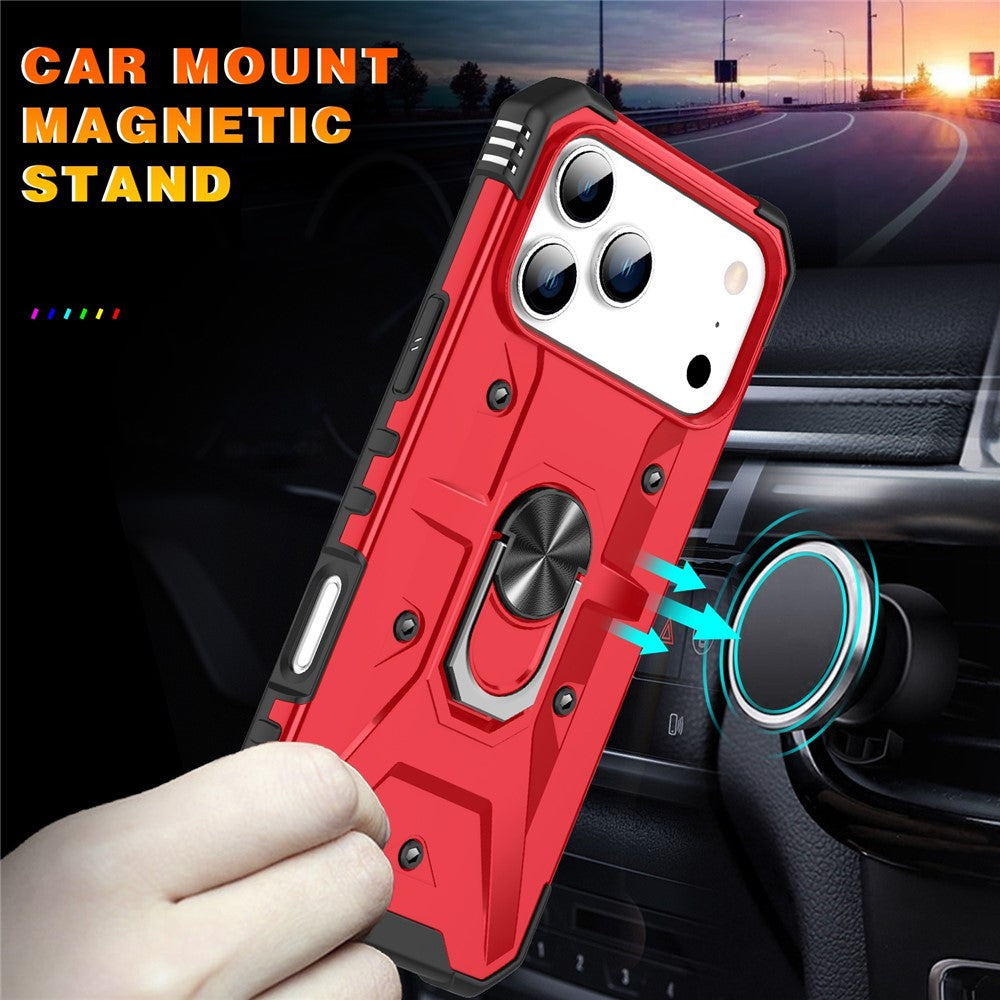 For iPhone 17 Pro Max Case PC + TPU Anti-Drop Phone Cover with Ring Kickstand - Red