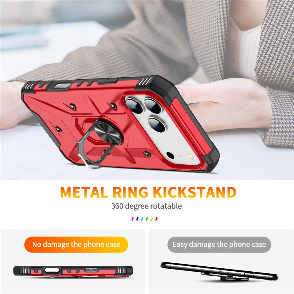 For iPhone 17 Pro Max Case PC + TPU Anti-Drop Phone Cover with Ring Kickstand - Red