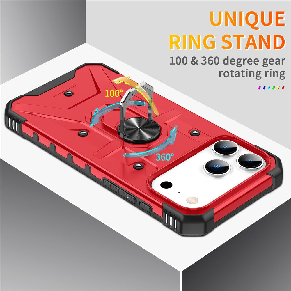 For iPhone 17 Pro Max Case PC + TPU Anti-Drop Phone Cover with Ring Kickstand - Red