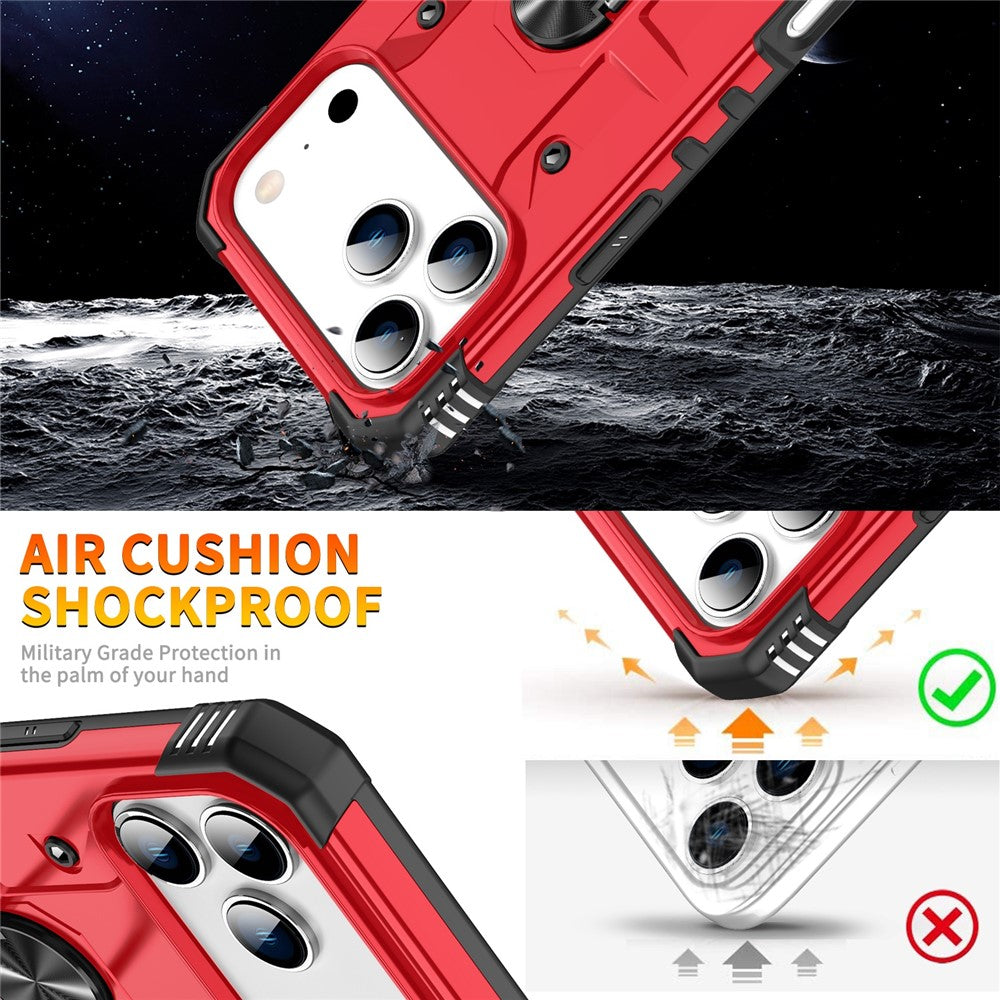 For iPhone 17 Pro Max Case PC + TPU Anti-Drop Phone Cover with Ring Kickstand - Red