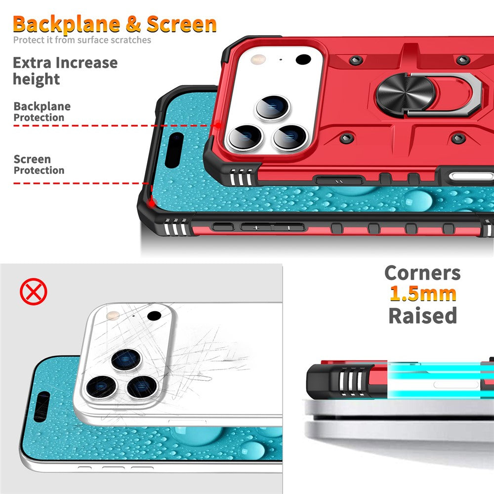 For iPhone 17 Pro Max Case PC + TPU Anti-Drop Phone Cover with Ring Kickstand - Red