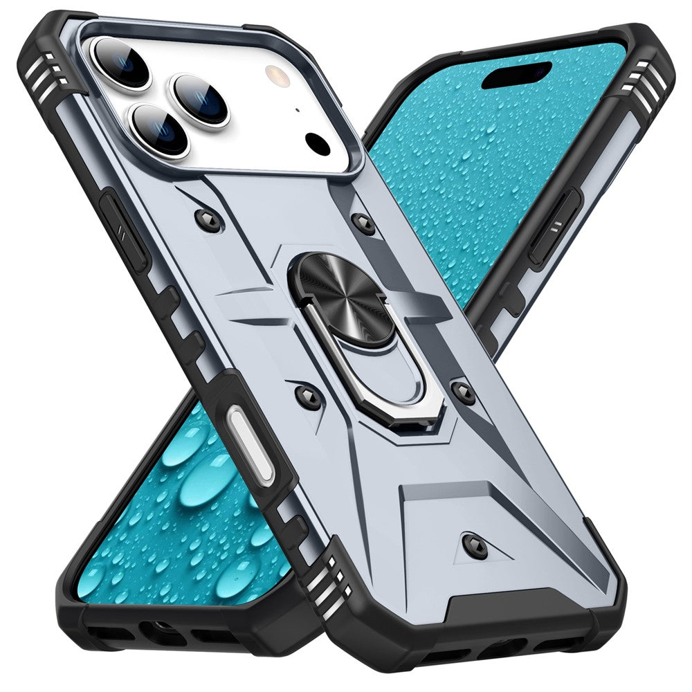 For iPhone 17 Pro Max Case PC + TPU Anti-Drop Phone Cover with Ring Kickstand - Grey