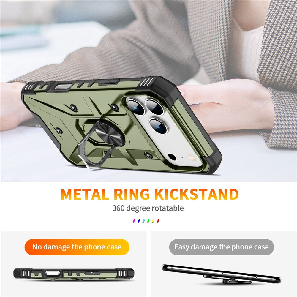For iPhone 17 Pro Max Case PC + TPU Anti-Drop Phone Cover with Ring Kickstand - Army Green