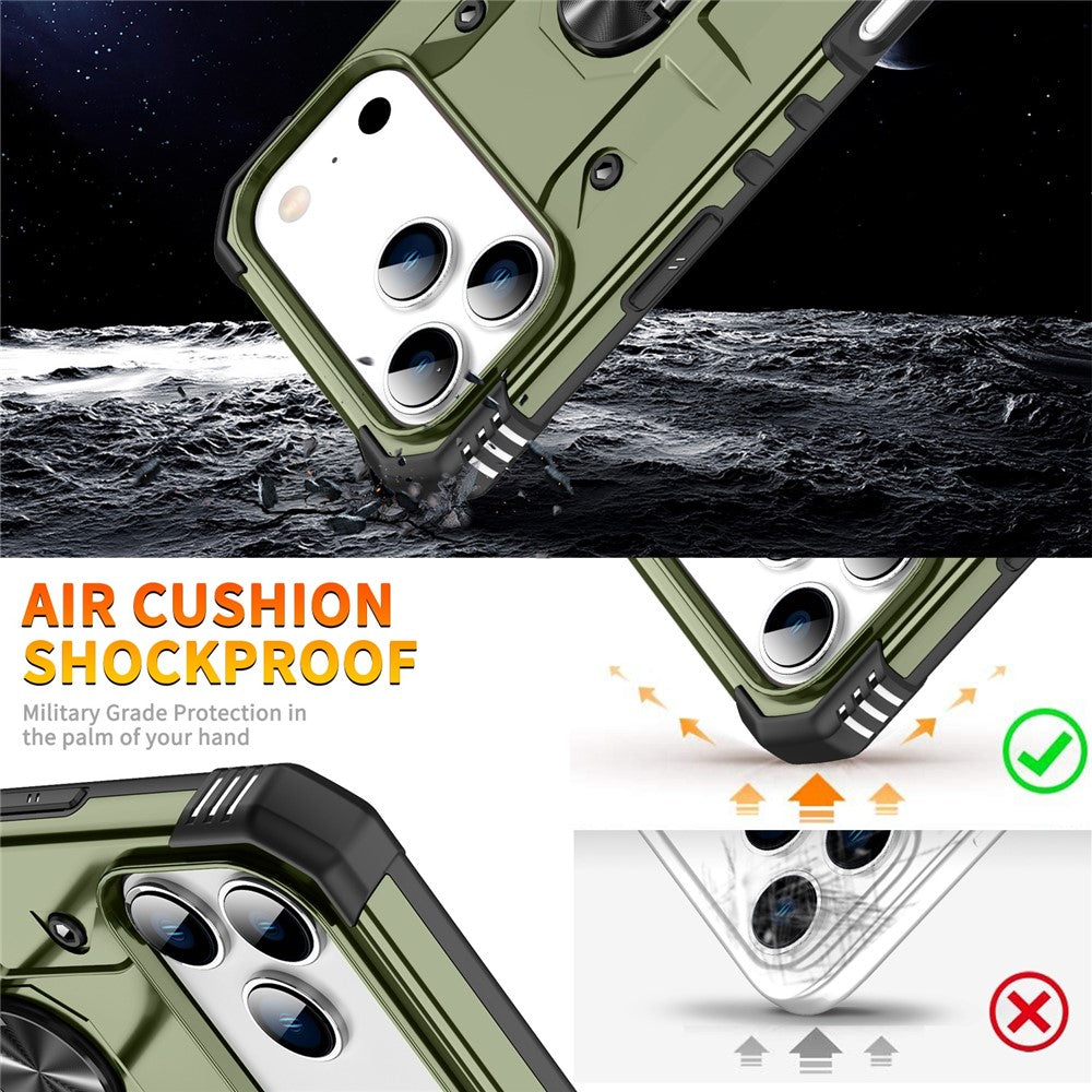 For iPhone 17 Pro Max Case PC + TPU Anti-Drop Phone Cover with Ring Kickstand - Army Green
