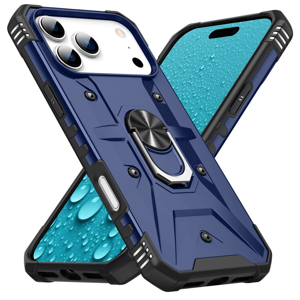 For iPhone 17 Pro Max Case PC + TPU Anti-Drop Phone Cover with Ring Kickstand - Blue