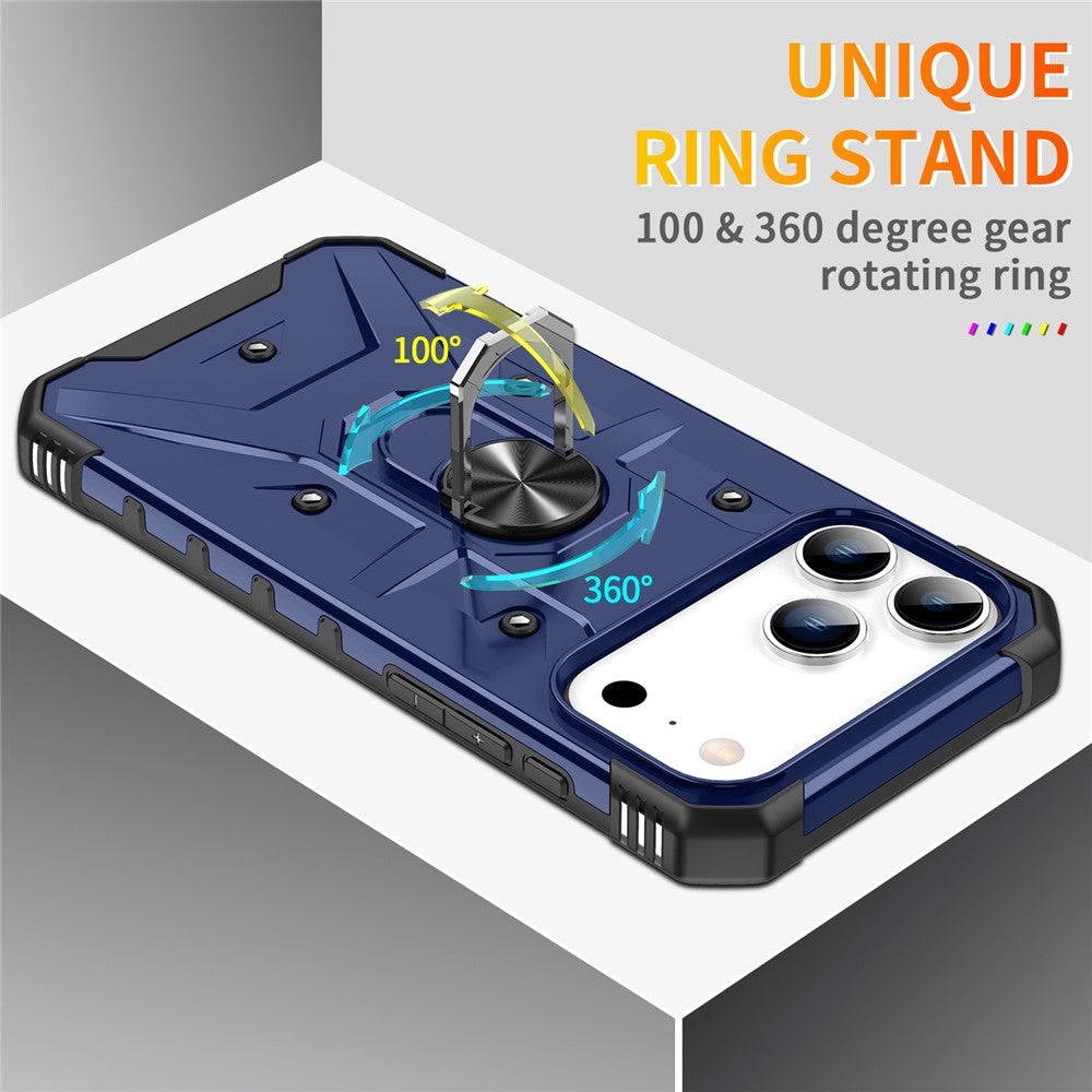 For iPhone 17 Pro Max Case PC + TPU Anti-Drop Phone Cover with Ring Kickstand - Blue