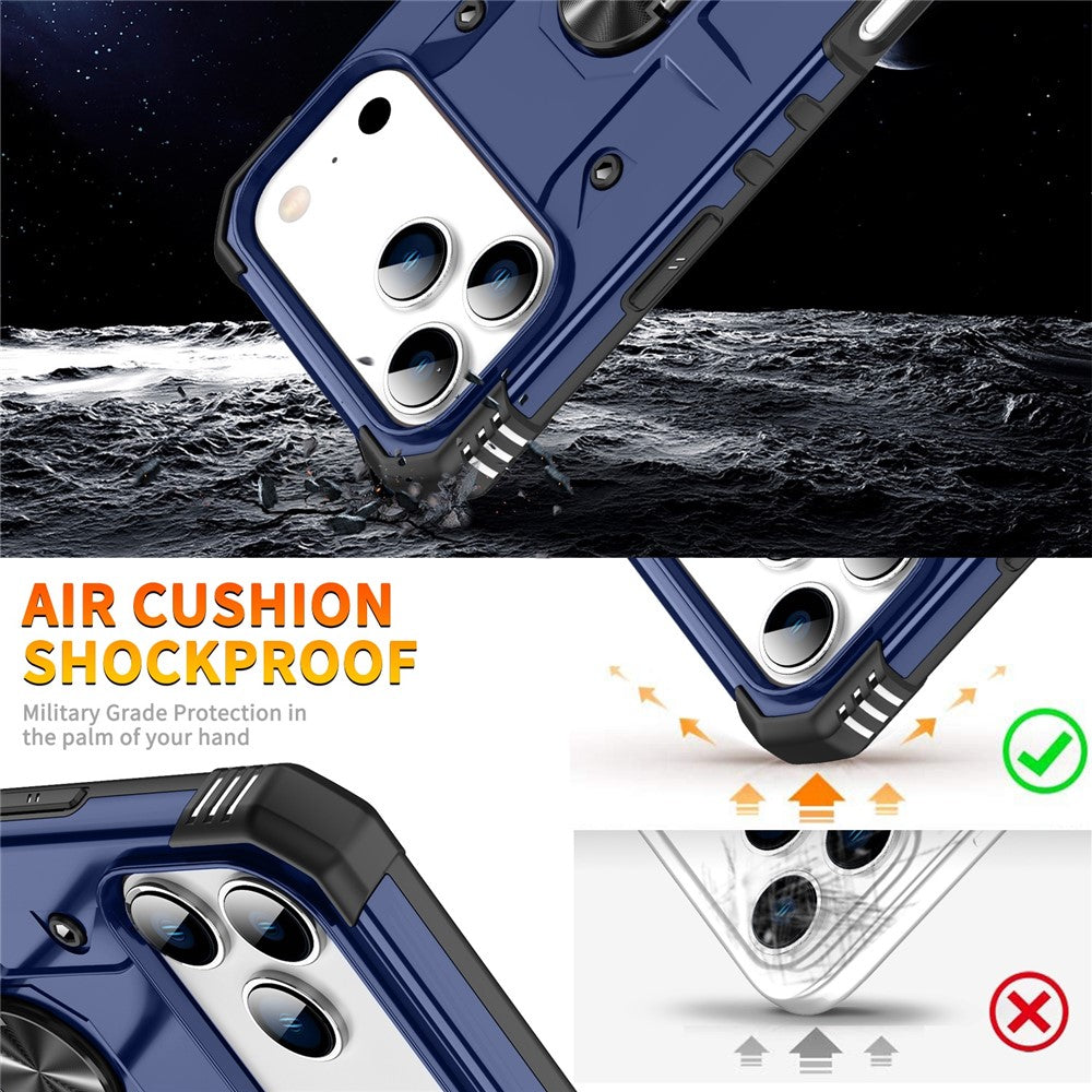 For iPhone 17 Pro Max Case PC + TPU Anti-Drop Phone Cover with Ring Kickstand - Blue