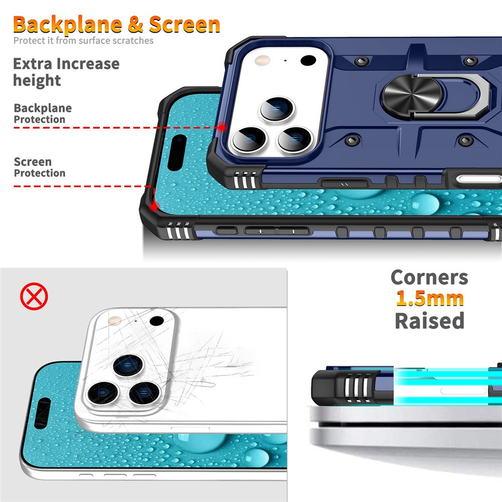 For iPhone 17 Pro Max Case PC + TPU Anti-Drop Phone Cover with Ring Kickstand - Blue
