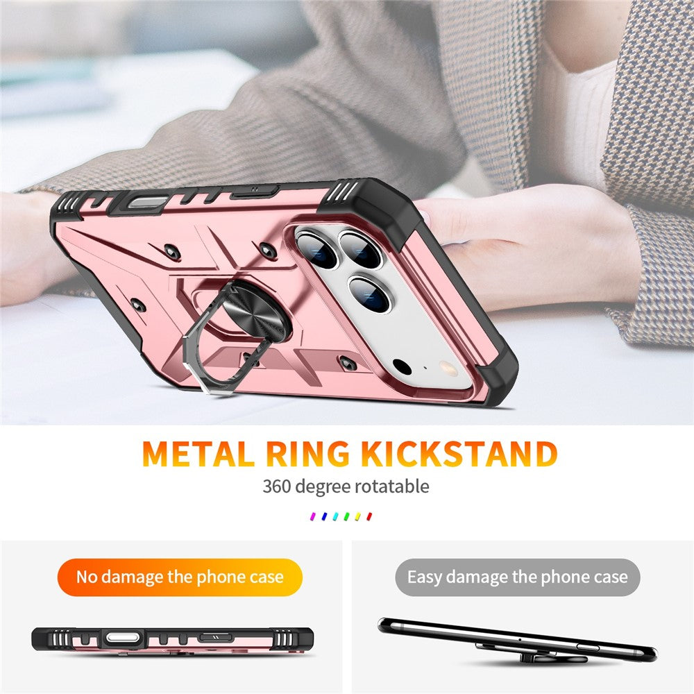 For iPhone 17 Pro Max Case PC + TPU Anti-Drop Phone Cover with Ring Kickstand - Rose Gold