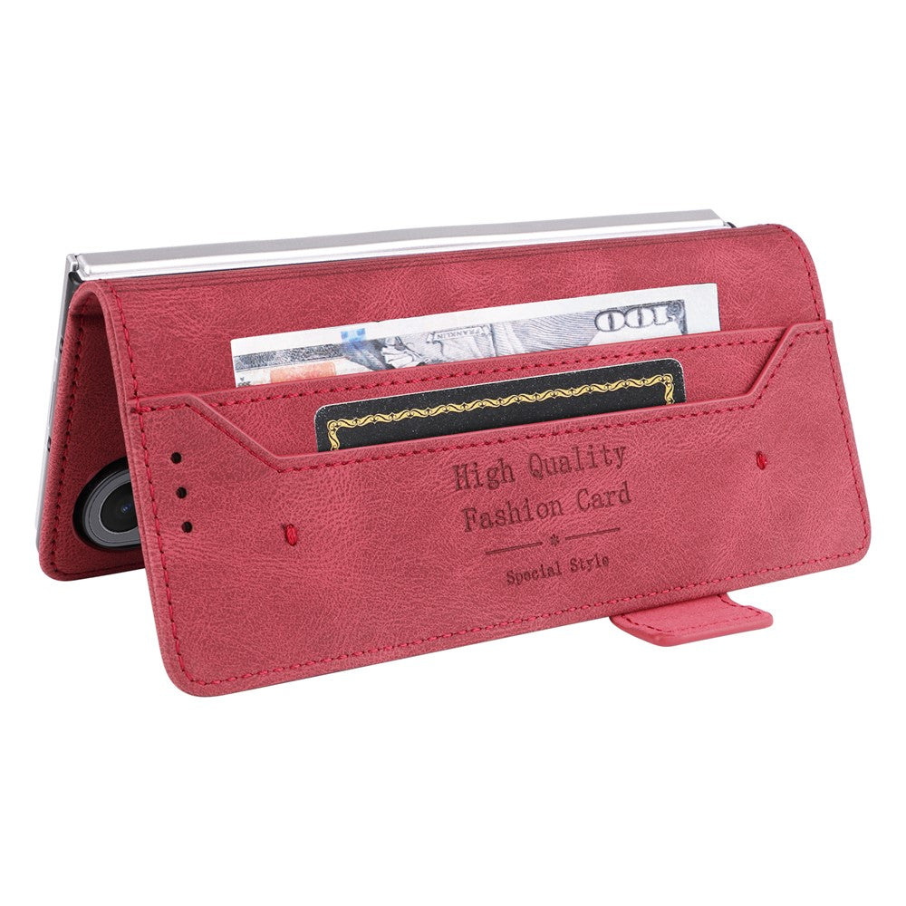 For Samsung Galaxy Z Fold7 5G Case Leather Wallet Flip Phone Cover with Hardware Decor - Rose