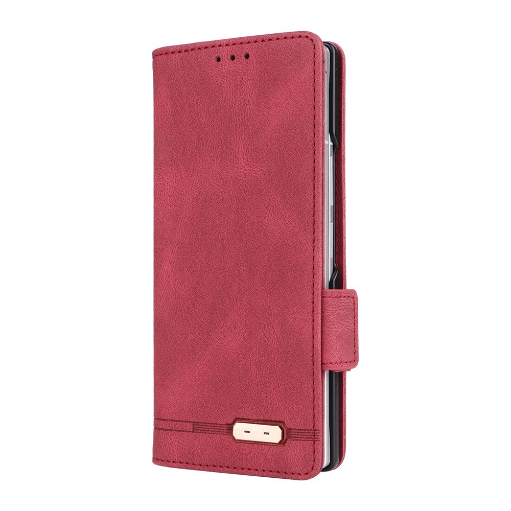 For Samsung Galaxy Z Fold7 5G Case Leather Wallet Flip Phone Cover with Hardware Decor - Rose