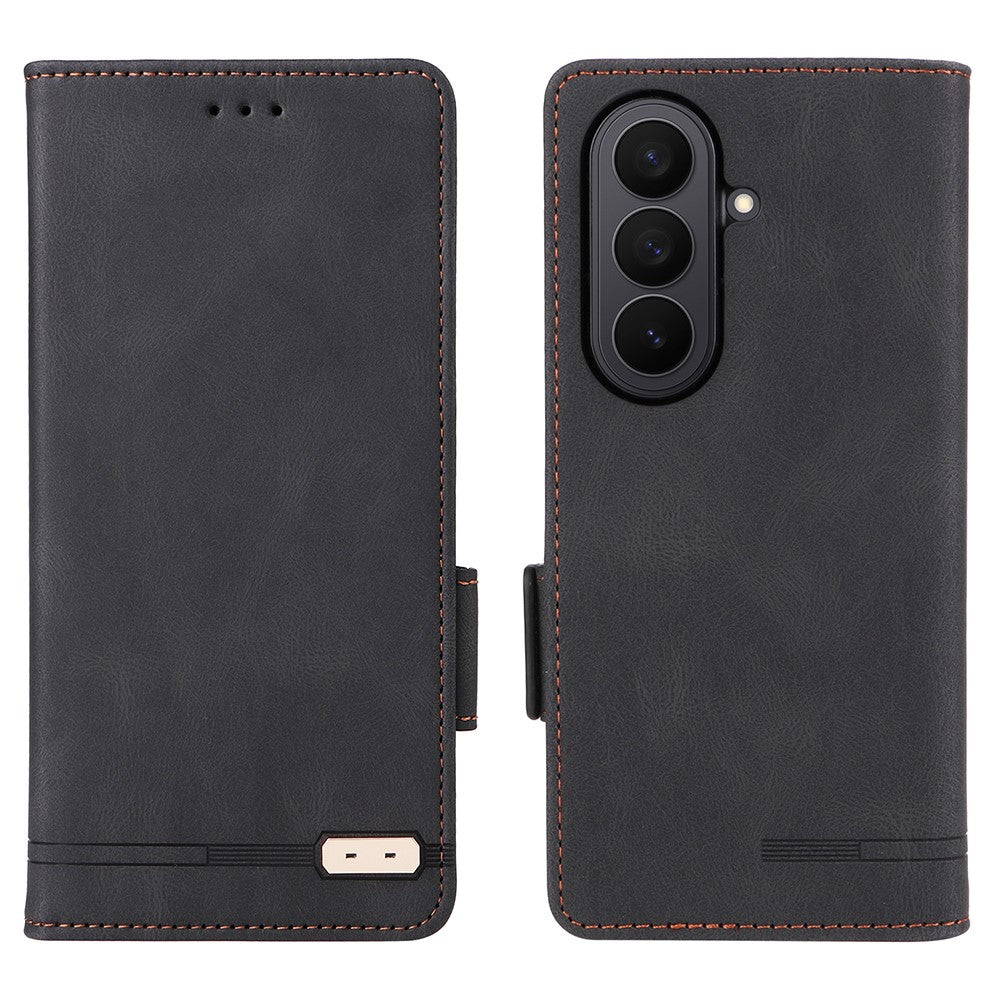 For Samsung Galaxy Z Fold7 5G Case Leather Wallet Flip Phone Cover with Hardware Decor - Black