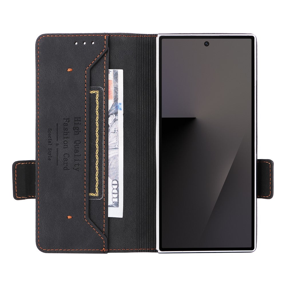 For Samsung Galaxy Z Fold7 5G Case Leather Wallet Flip Phone Cover with Hardware Decor - Black