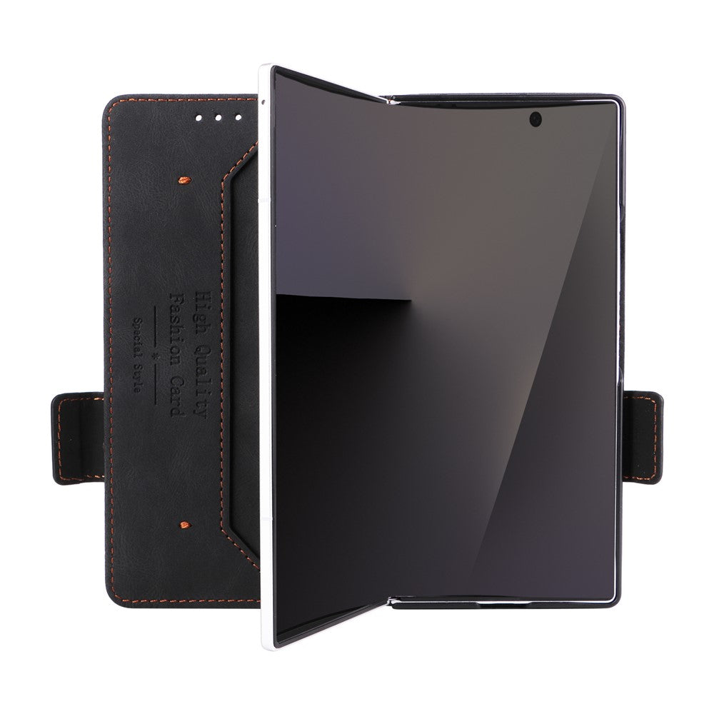 For Samsung Galaxy Z Fold7 5G Case Leather Wallet Flip Phone Cover with Hardware Decor - Black