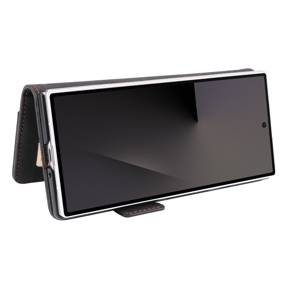 For Samsung Galaxy Z Fold7 5G Case Leather Wallet Flip Phone Cover with Hardware Decor - Black