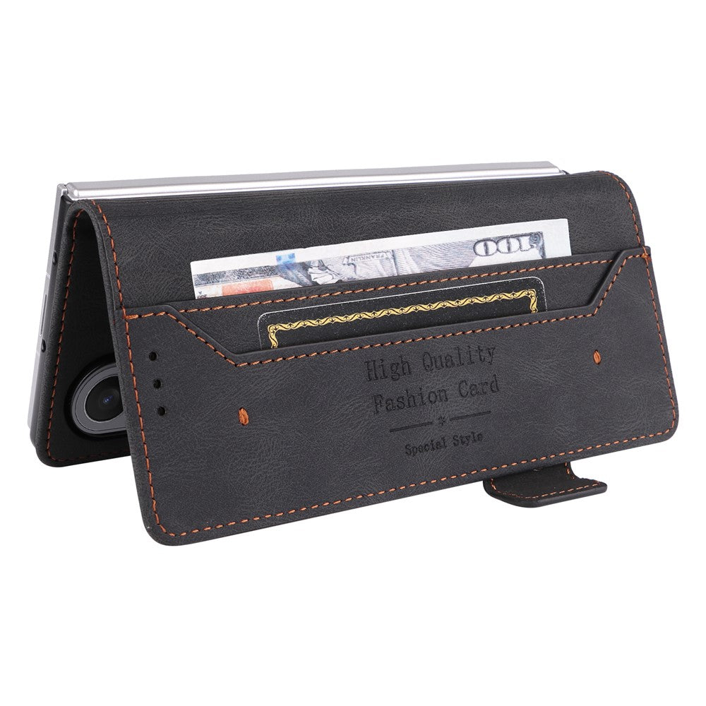 For Samsung Galaxy Z Fold7 5G Case Leather Wallet Flip Phone Cover with Hardware Decor - Black