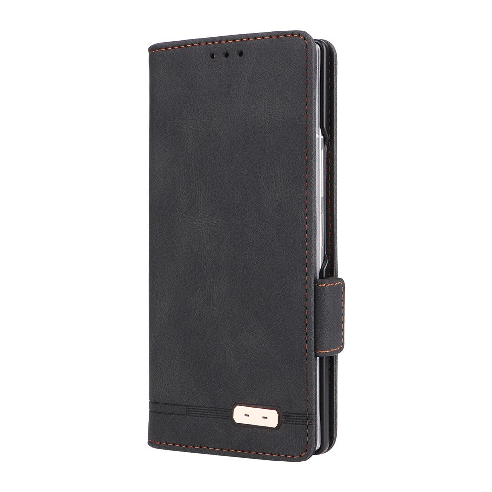 For Samsung Galaxy Z Fold7 5G Case Leather Wallet Flip Phone Cover with Hardware Decor - Black