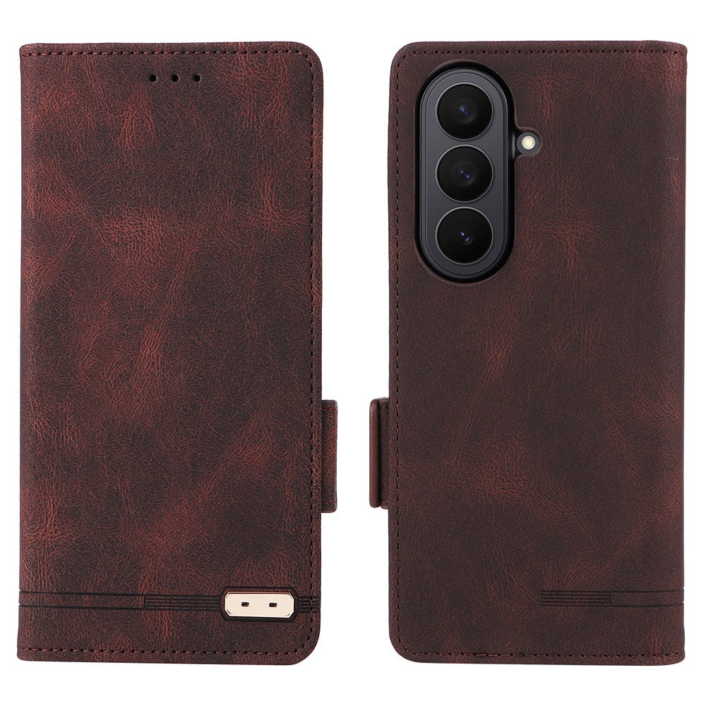 For Samsung Galaxy Z Fold7 5G Case Leather Wallet Flip Phone Cover with Hardware Decor - Coffee