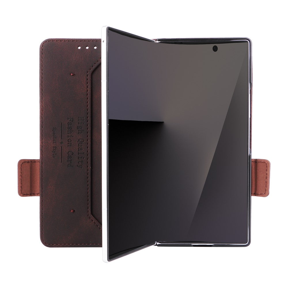 For Samsung Galaxy Z Fold7 5G Case Leather Wallet Flip Phone Cover with Hardware Decor - Coffee
