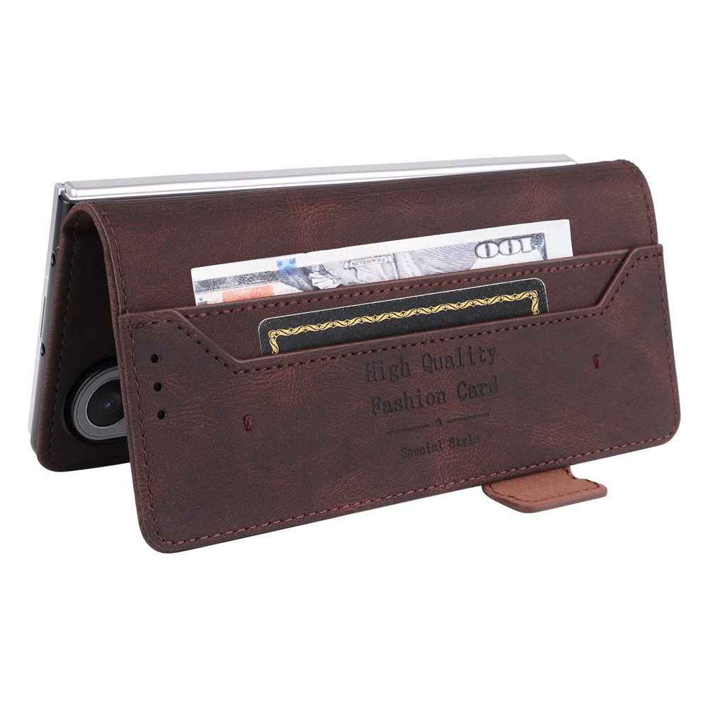 For Samsung Galaxy Z Fold7 5G Case Leather Wallet Flip Phone Cover with Hardware Decor - Coffee