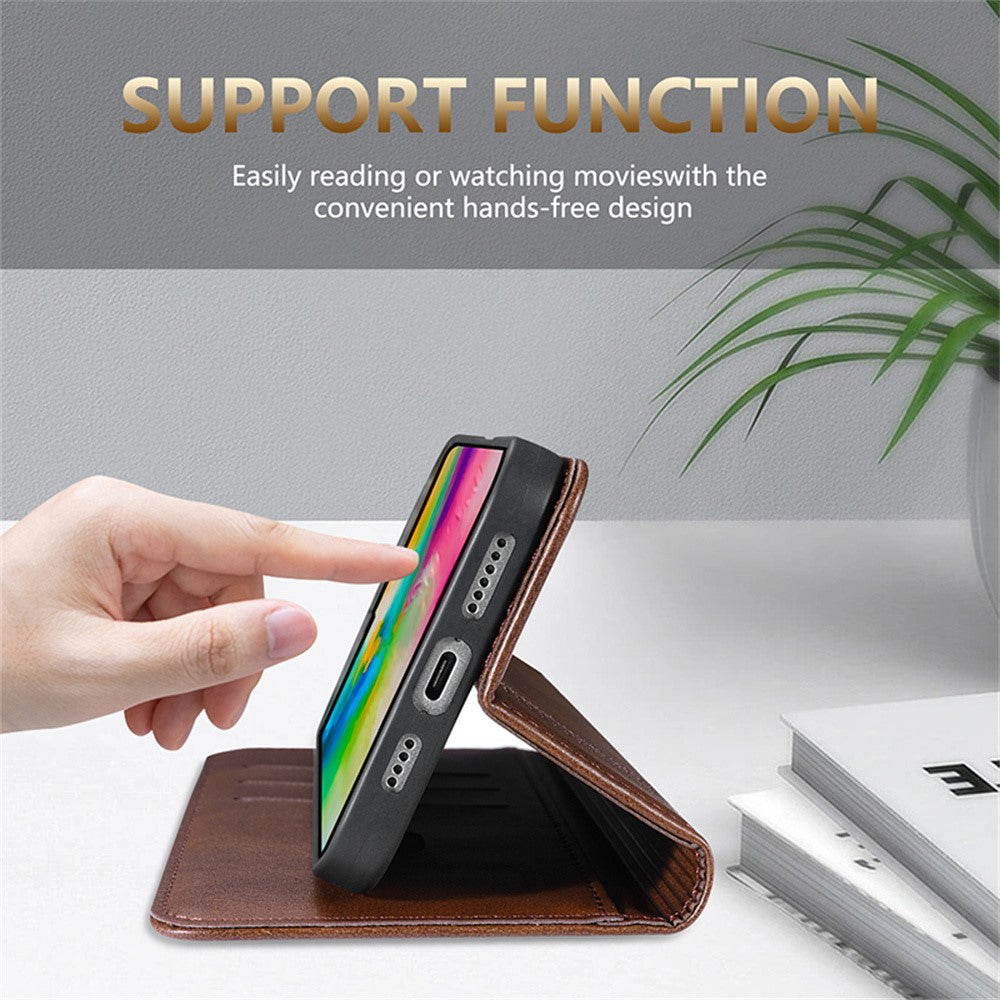 AZNS For iPhone 17 Pro Max Case Cowhide Texture PU Leather Wallet Phone Cover - Black