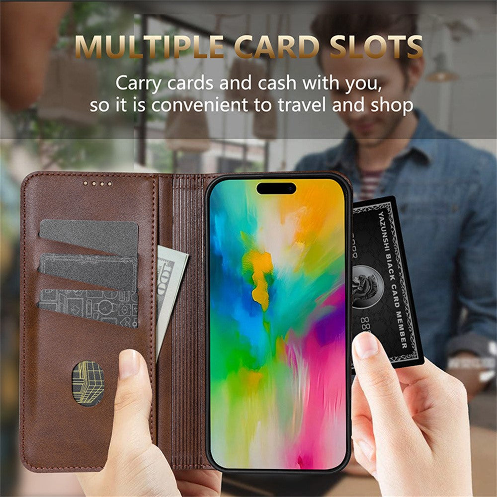 AZNS For iPhone 17 Pro Max Case Cowhide Texture PU Leather Wallet Phone Cover - Blue