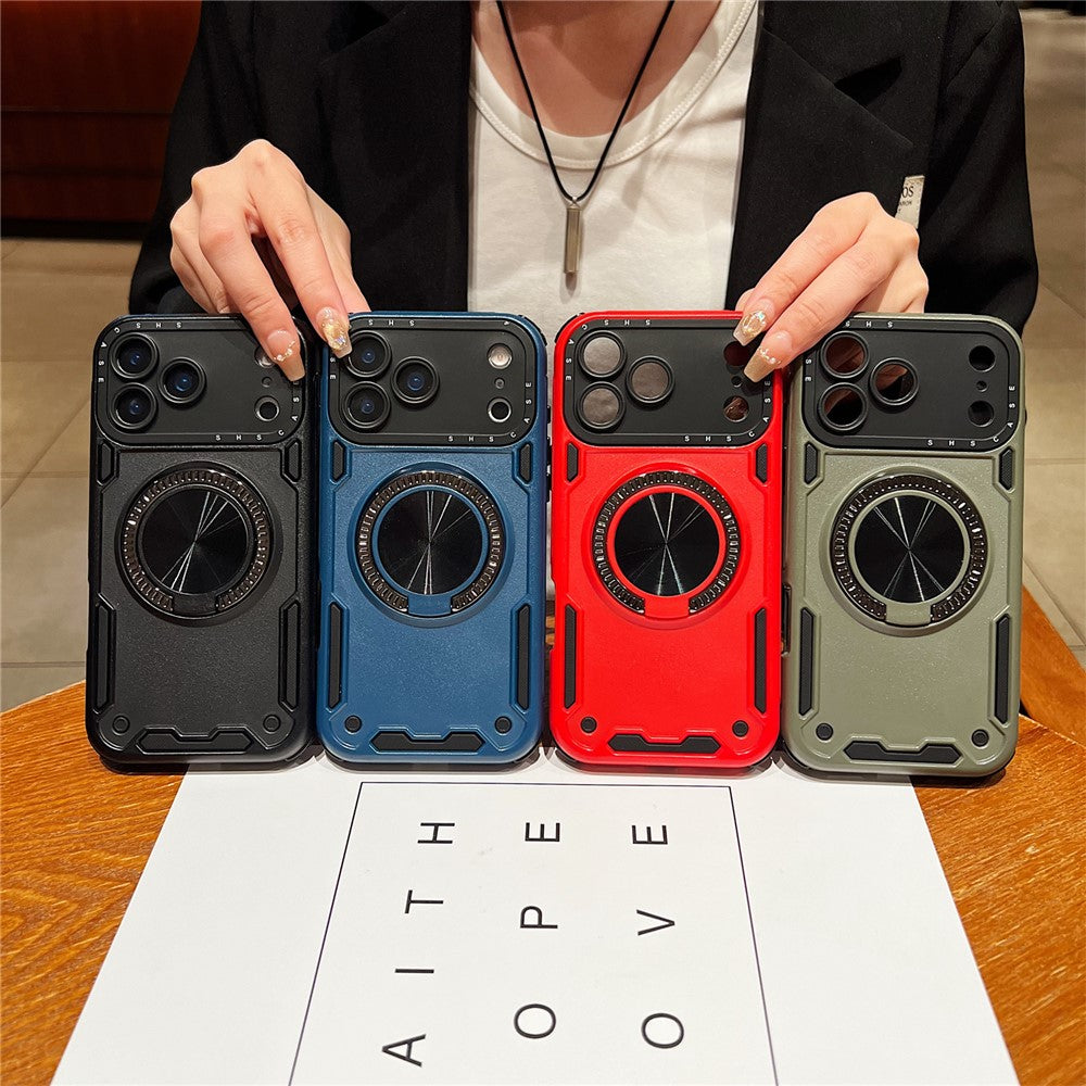 For iPhone 17 Pro Max Case Ring Kickstand PC + TPU Shockproof Phone Back Cover - Red