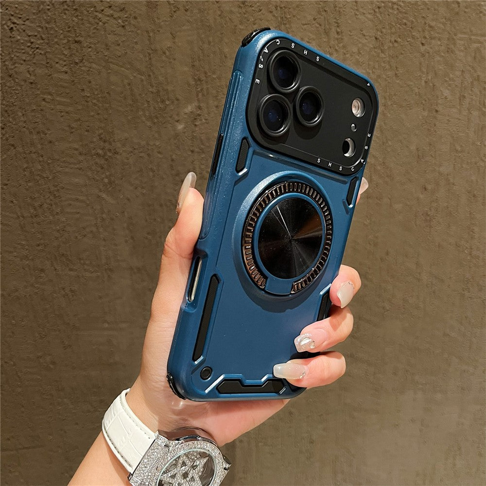 For iPhone 17 Pro Max Case Ring Kickstand PC + TPU Shockproof Phone Back Cover - Blue