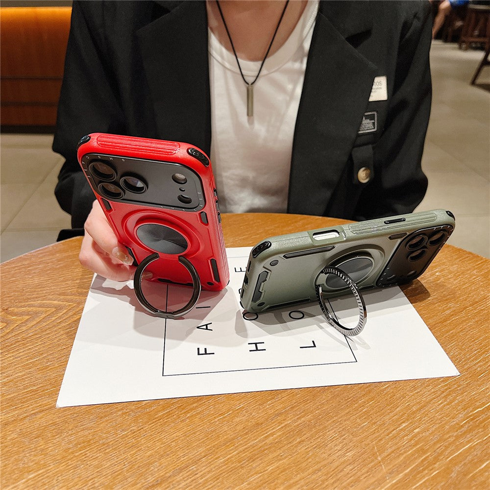 For iPhone 17 Pro Max Case Ring Kickstand PC + TPU Shockproof Phone Back Cover - Black