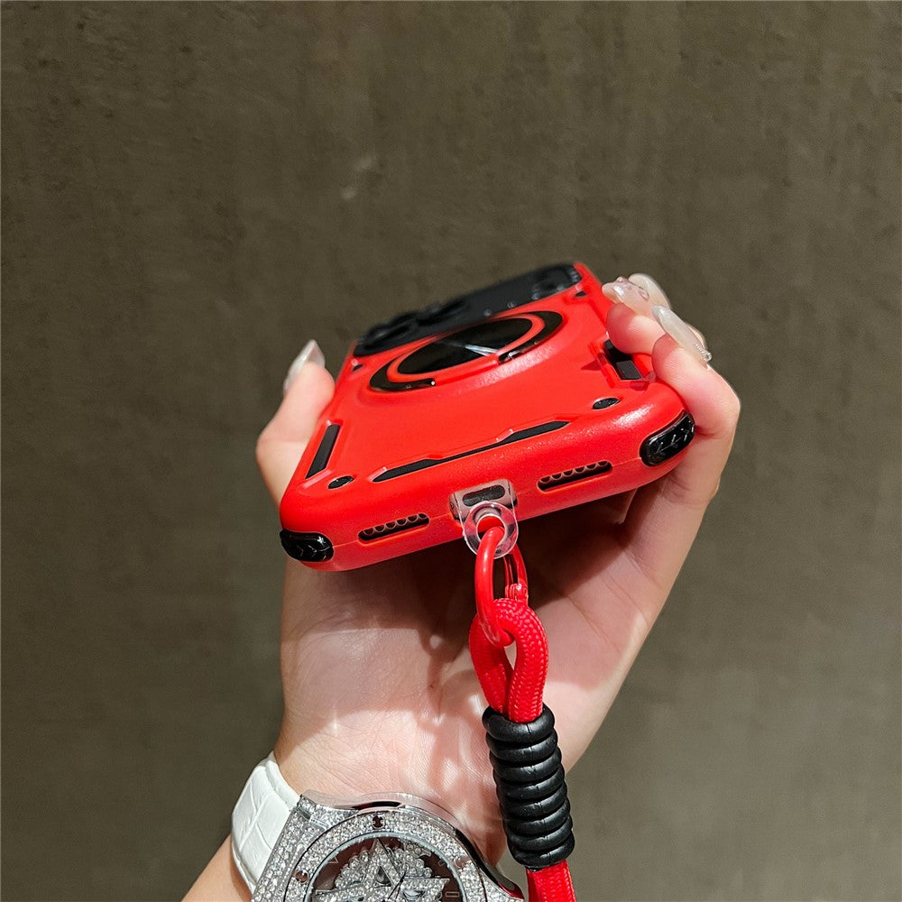 For iPhone 17 Pro Max Case with Strap, Ring Kickstand PC + TPU Shockproof Phone Back Cover - Red