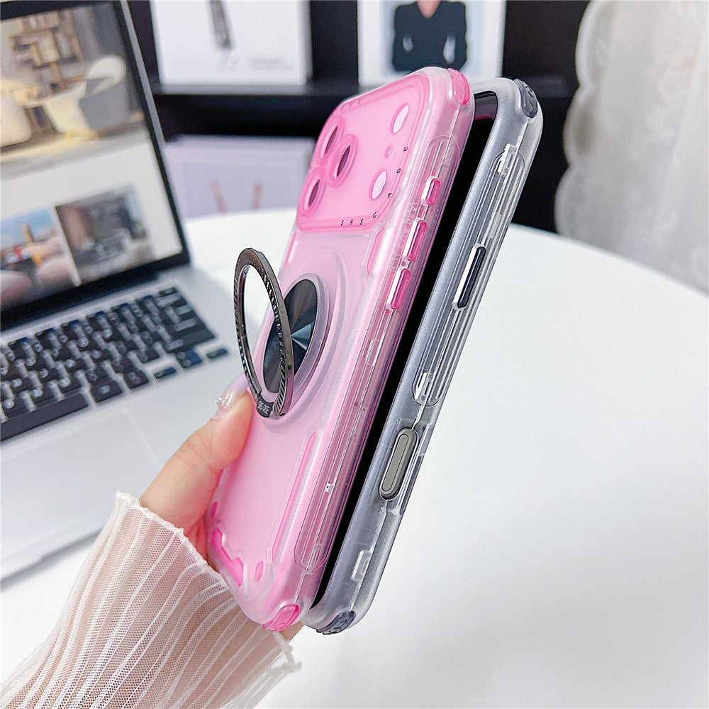 For iPhone 17 Pro Max Case Ring Kickstand PC + TPU Translucent Phone Back Cover - Black