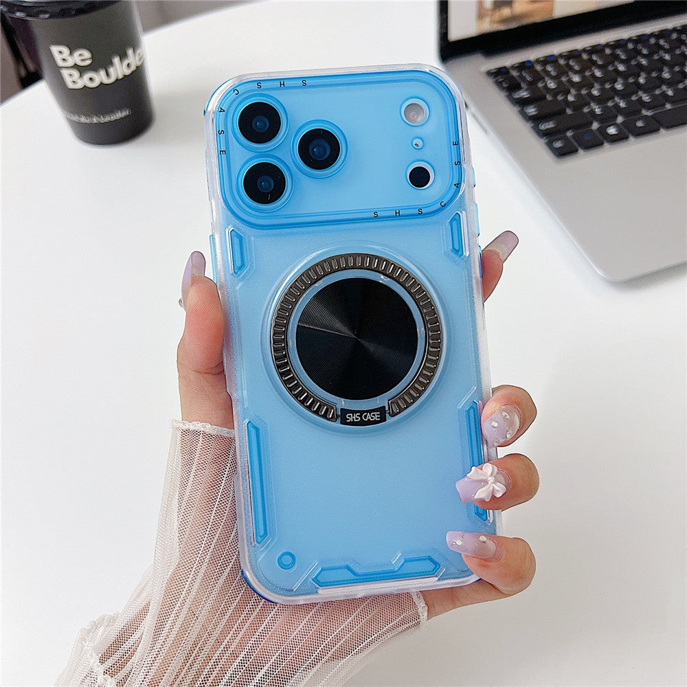 For iPhone 17 Pro Max Case Ring Kickstand PC + TPU Translucent Phone Back Cover - Blue