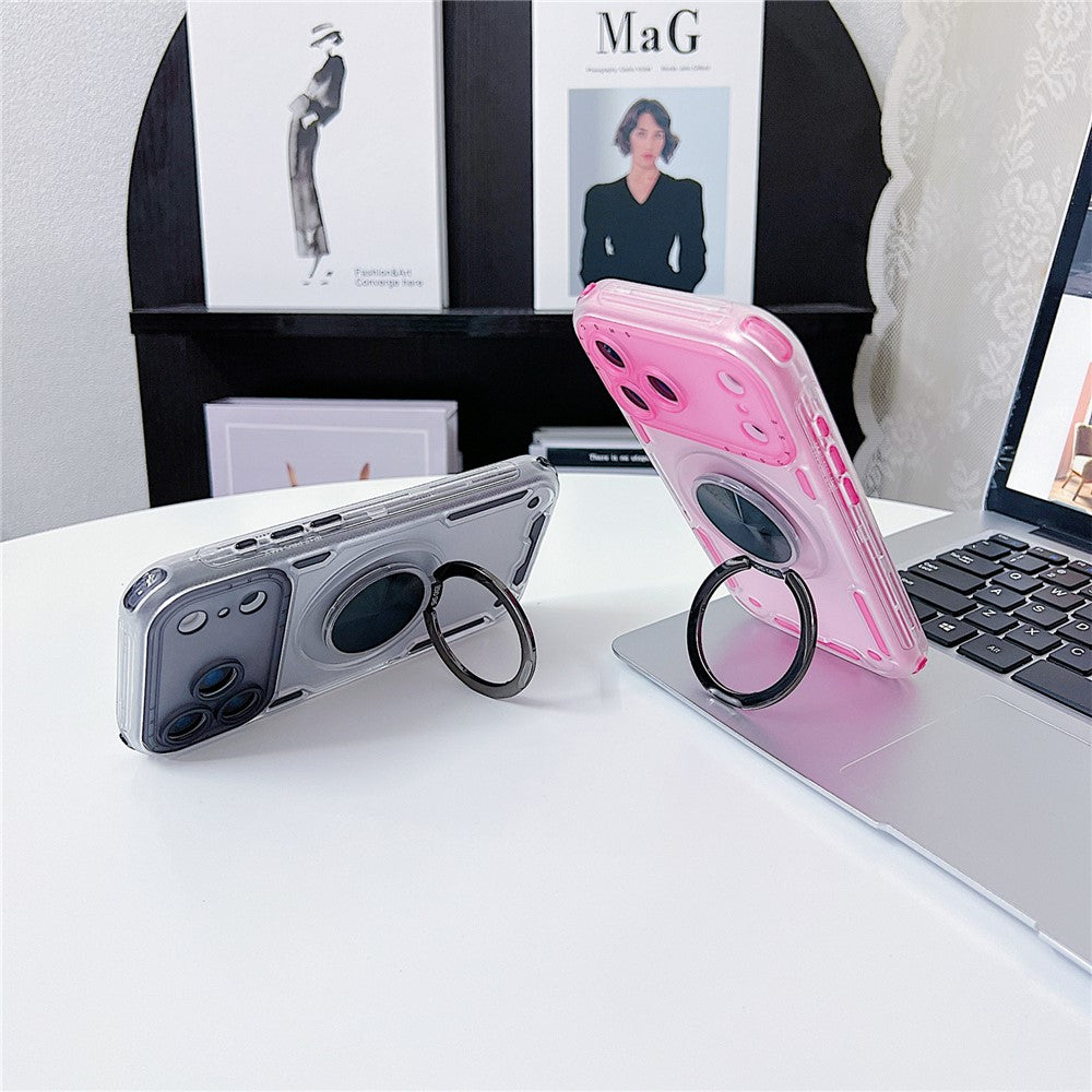 For iPhone 17 Pro Max Case Ring Kickstand PC + TPU Translucent Phone Back Cover - White