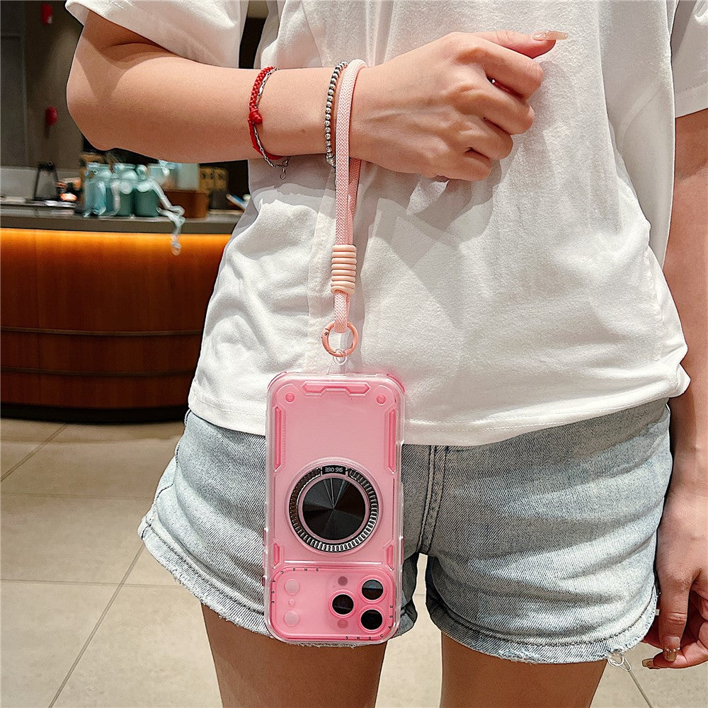 For iPhone 17 Pro Max Case Ring Kickstand PC + TPU Translucent Phone Back Cover with Hand Strap - Purple